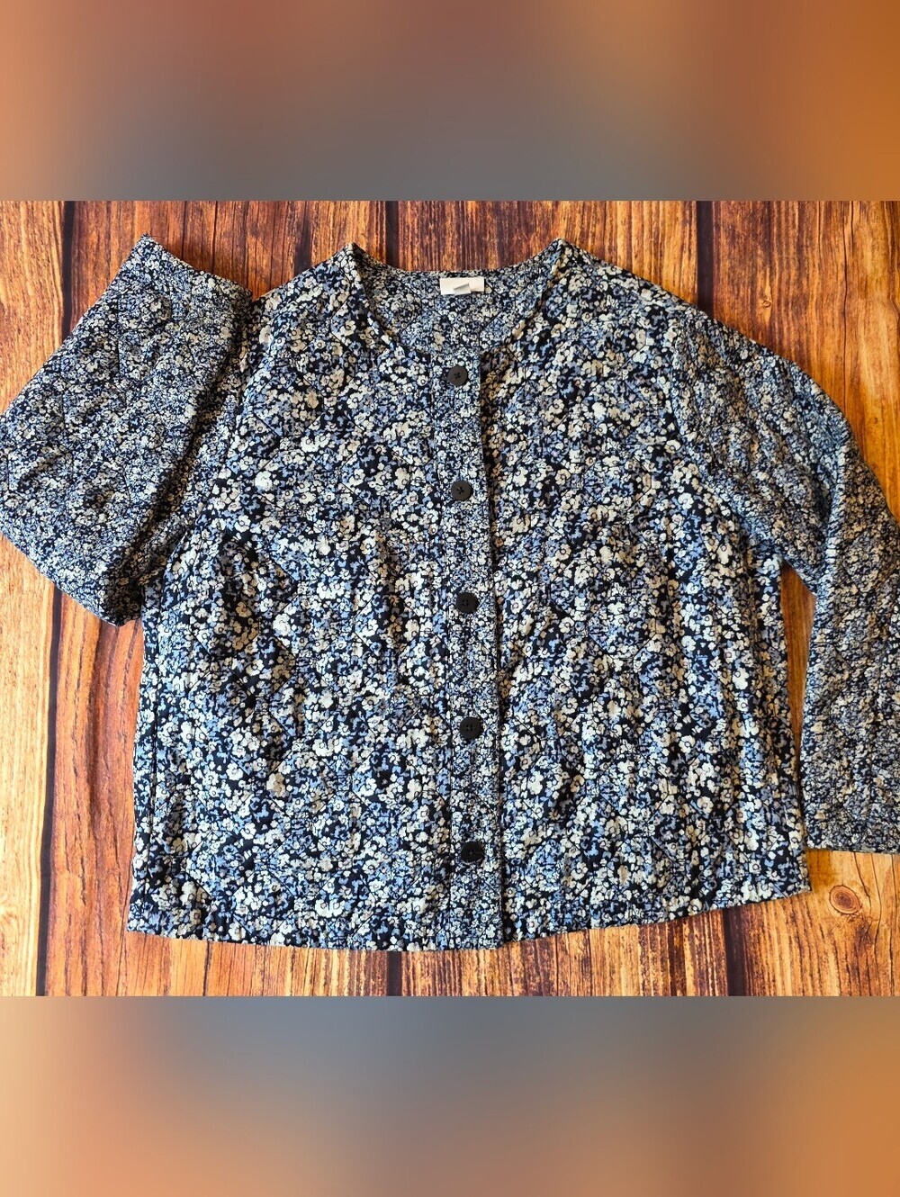 J. Jill Quilted Size XL Floral Boxy Fit Jacket Navy White Ditsy Floral Cotton - Picture 2 of 8